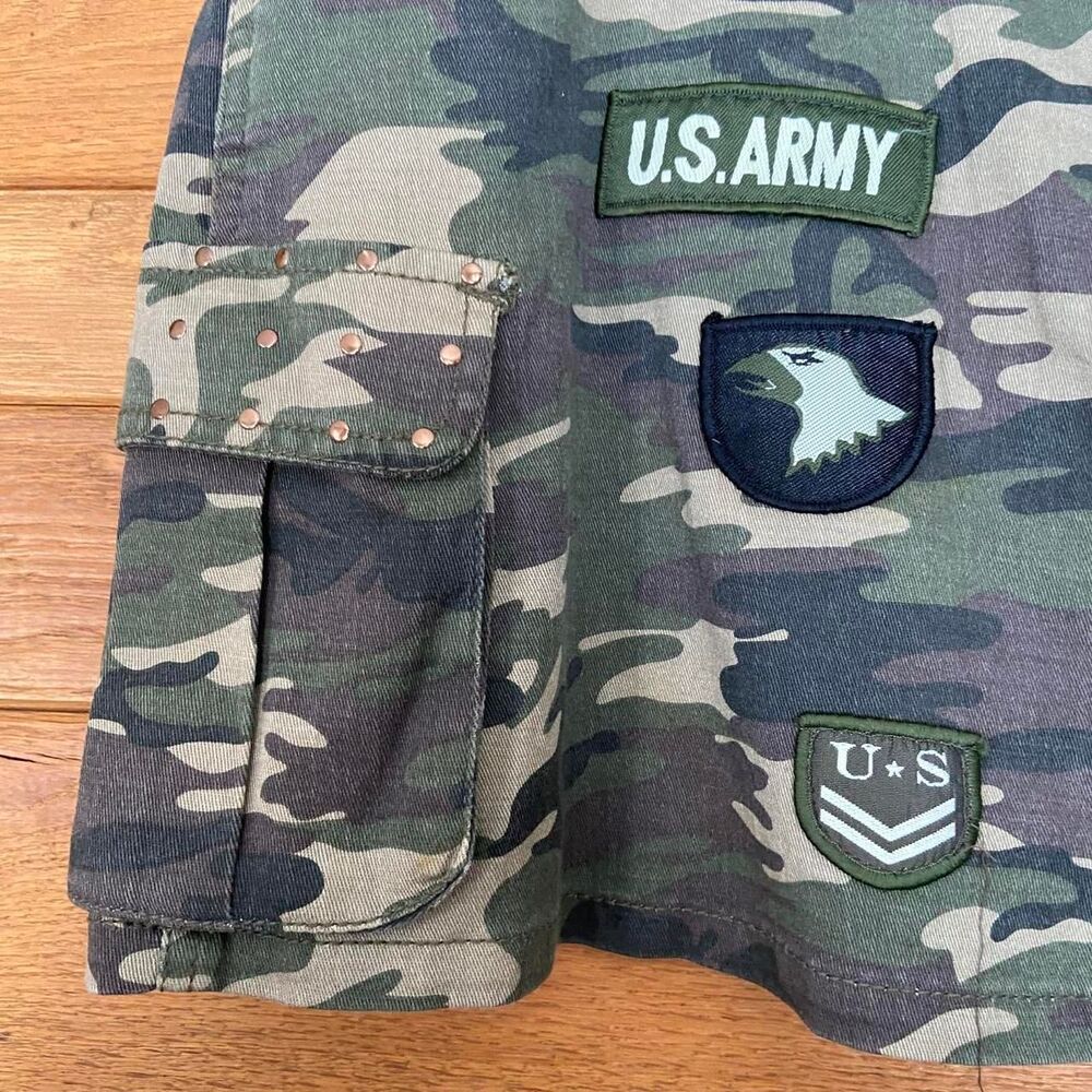 Vintage 90s Y2K Zoey Beth army camoflauge print patch mini skirt - Picture 3 of 7